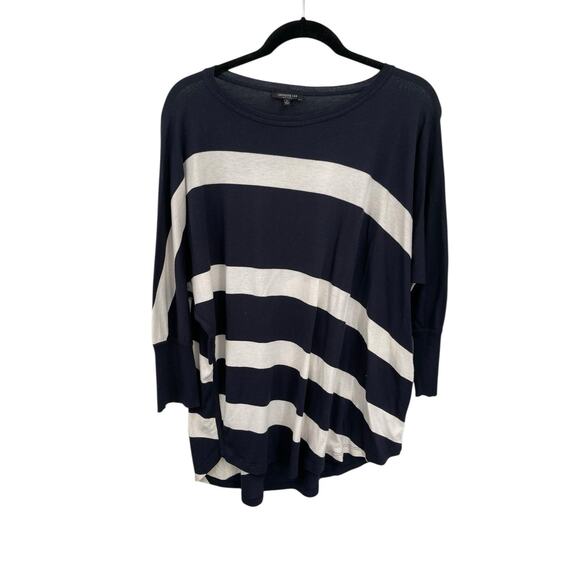 Lafayette 148 New York Sweater Dolman Sleeve Navy White Striped Size Large - Picture 1 of 7